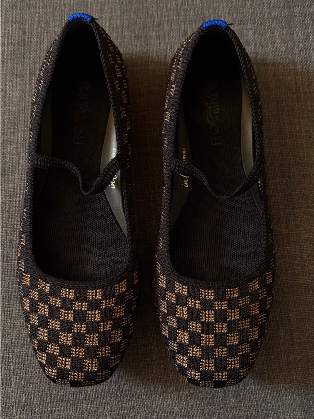 Rothy's Black and Brown Checker Knit Slip-On Loafers